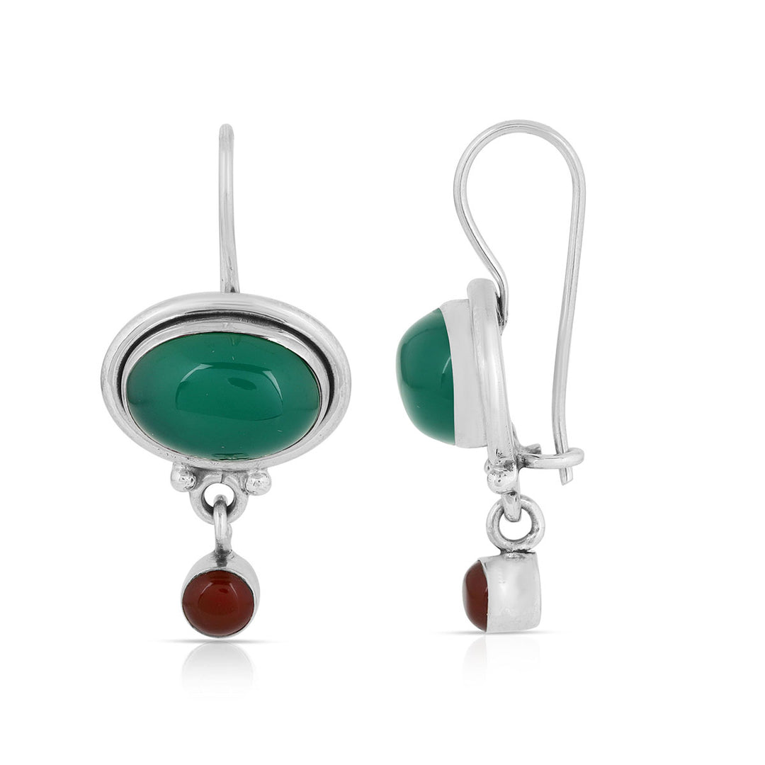 Green and Red Onyx Dangle Earrings