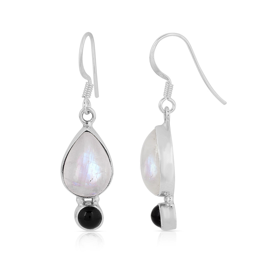 Moonstone and Onyx Dangle Earrings