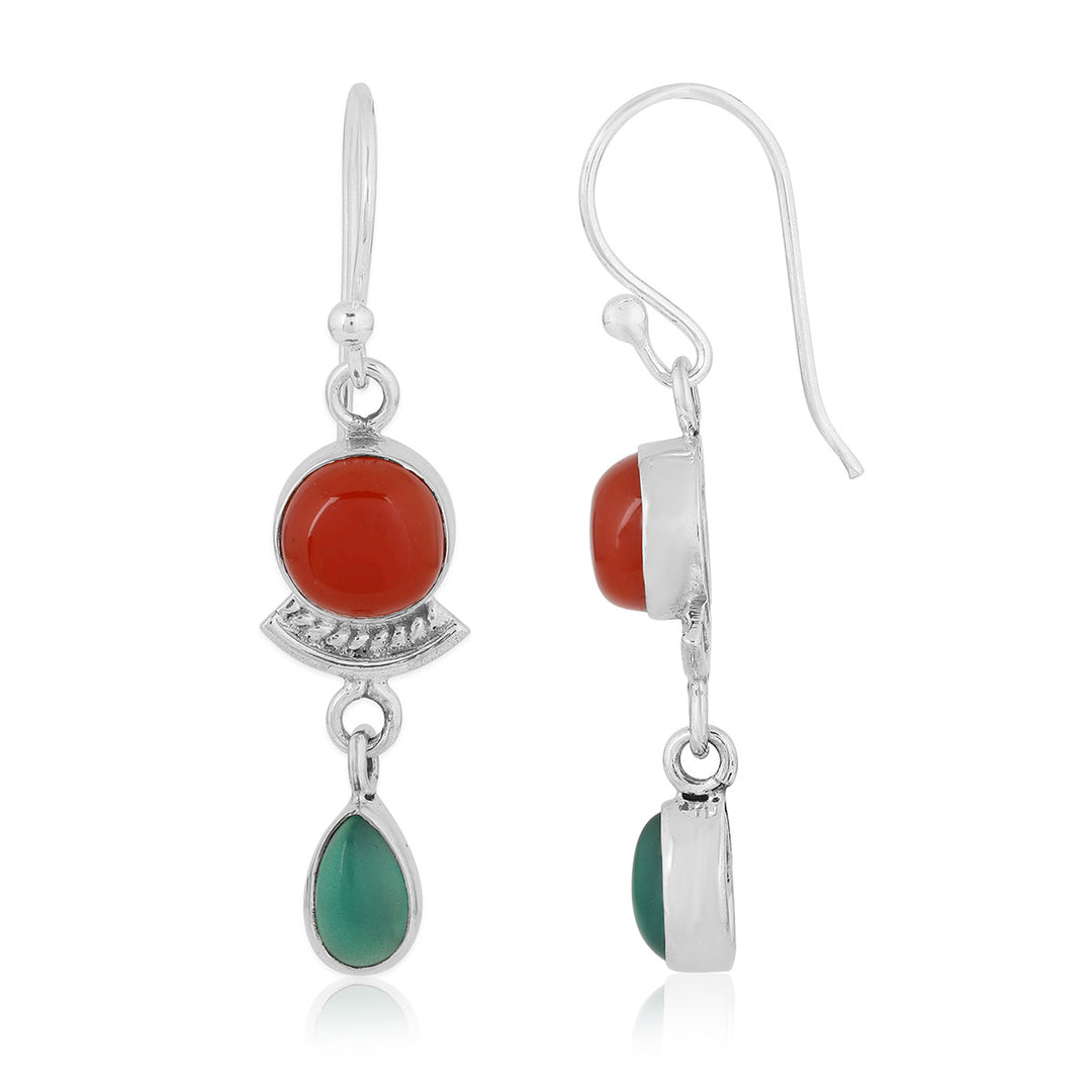 Red and Green Onyx Silver Earrings