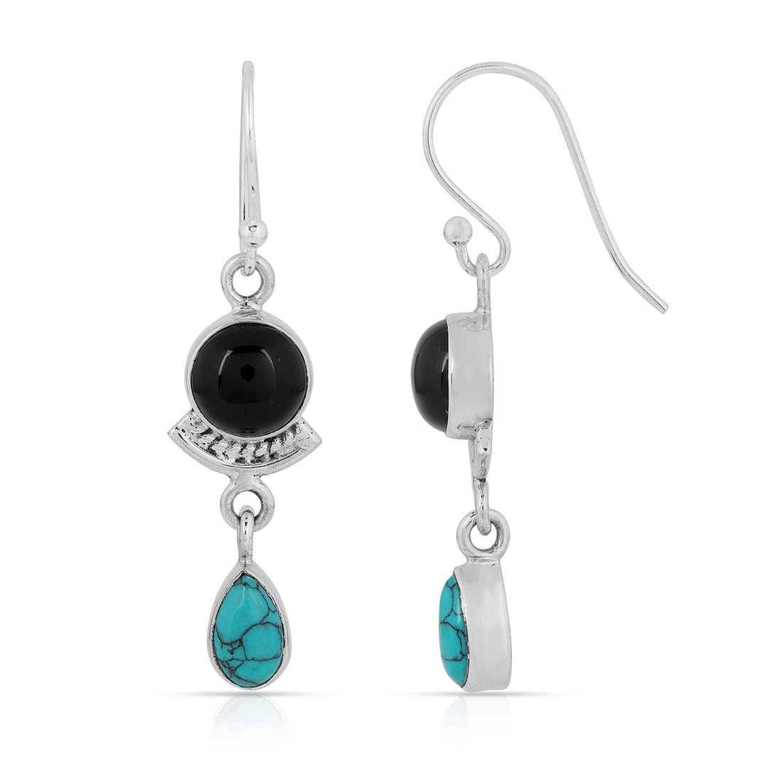 Black Onyx and Turquoise Dangle Earrings