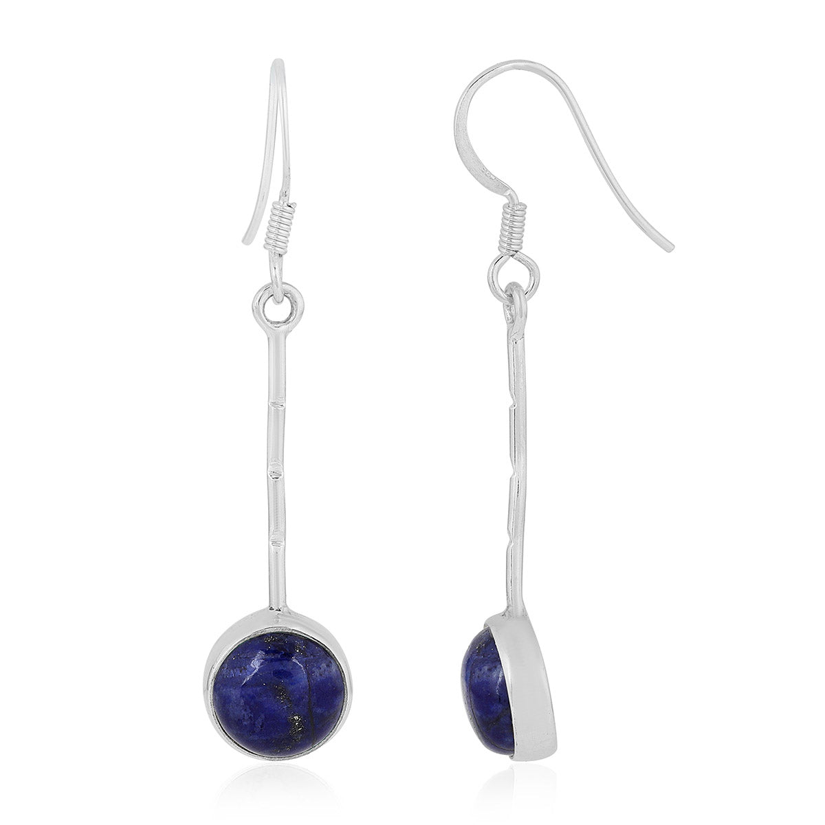 Lapis Lazuli Round Silver Dangle Earrings