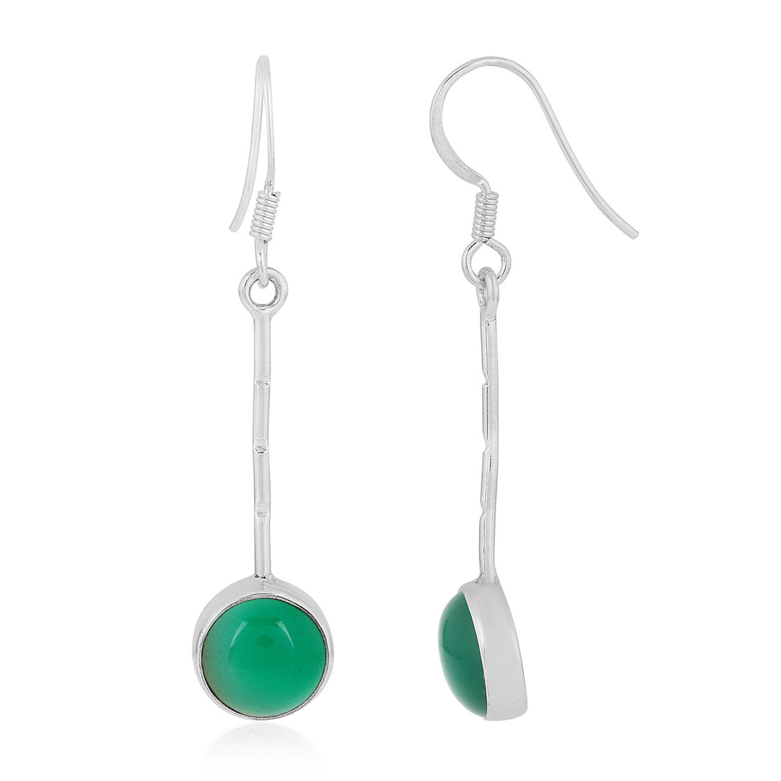 Green Onyx Round Silver Dangle Earrings