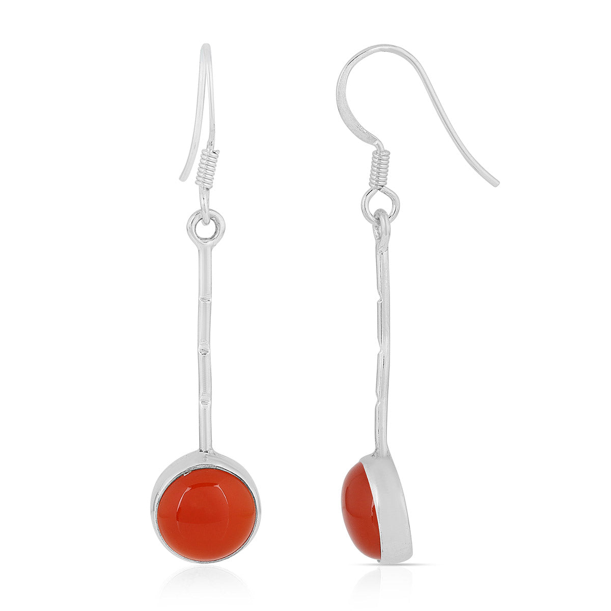 Red Onyx Round Silver Dangle Earrings