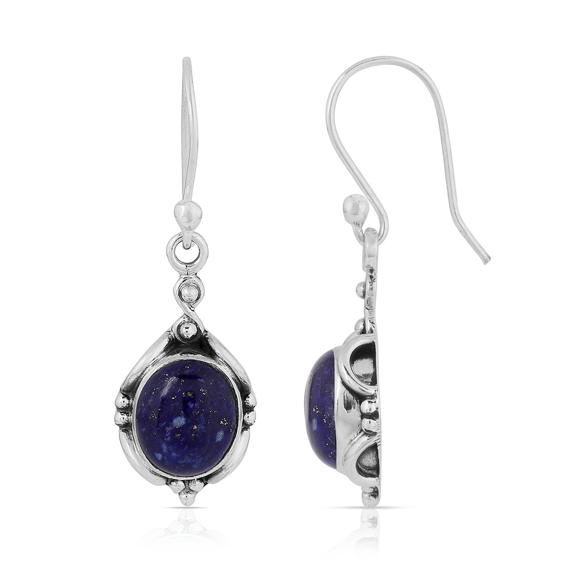 Lapis Lazuli Oval Silver Dangle Earrings