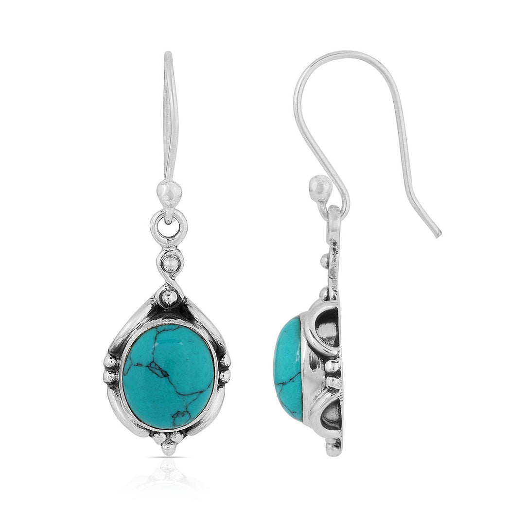 Turquoise Oval Silver Dangle Earrings