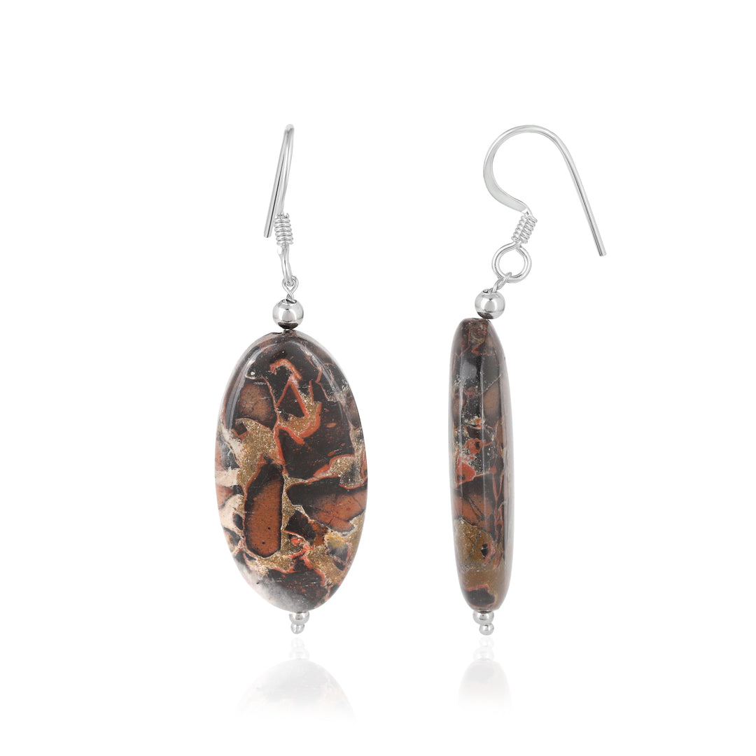 Jasper Cabochon Silver Dangle Earrings