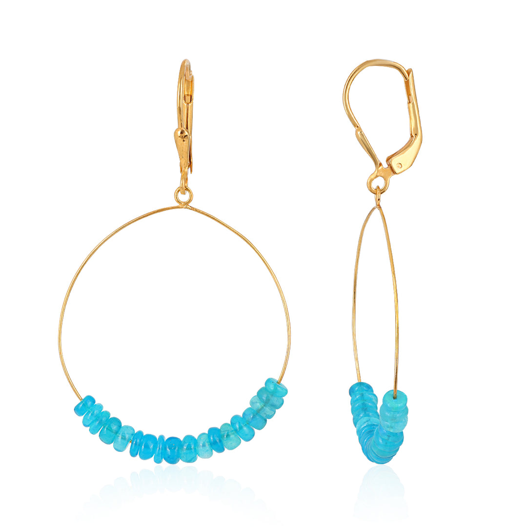 Ethiopian Blue Opal Hoop Dangle Earrings