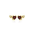 Garnet and Zircon Devil Heart Silver Stud Earrings