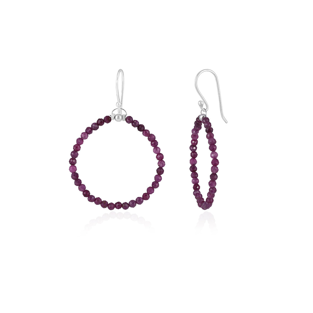 Ruby Beads Silver Dangle Earrings