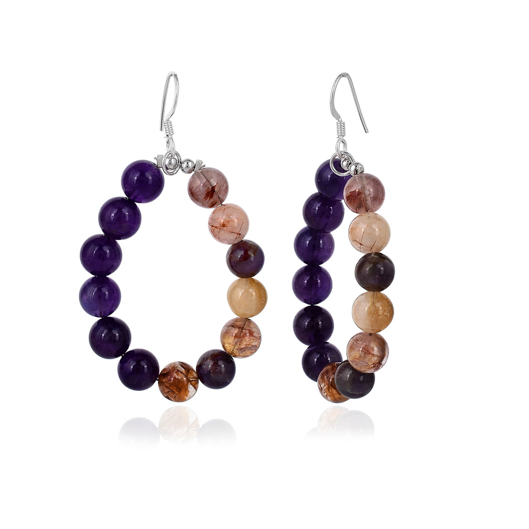 Phantom Quartz and Amethyst Beads Dangle Earrings