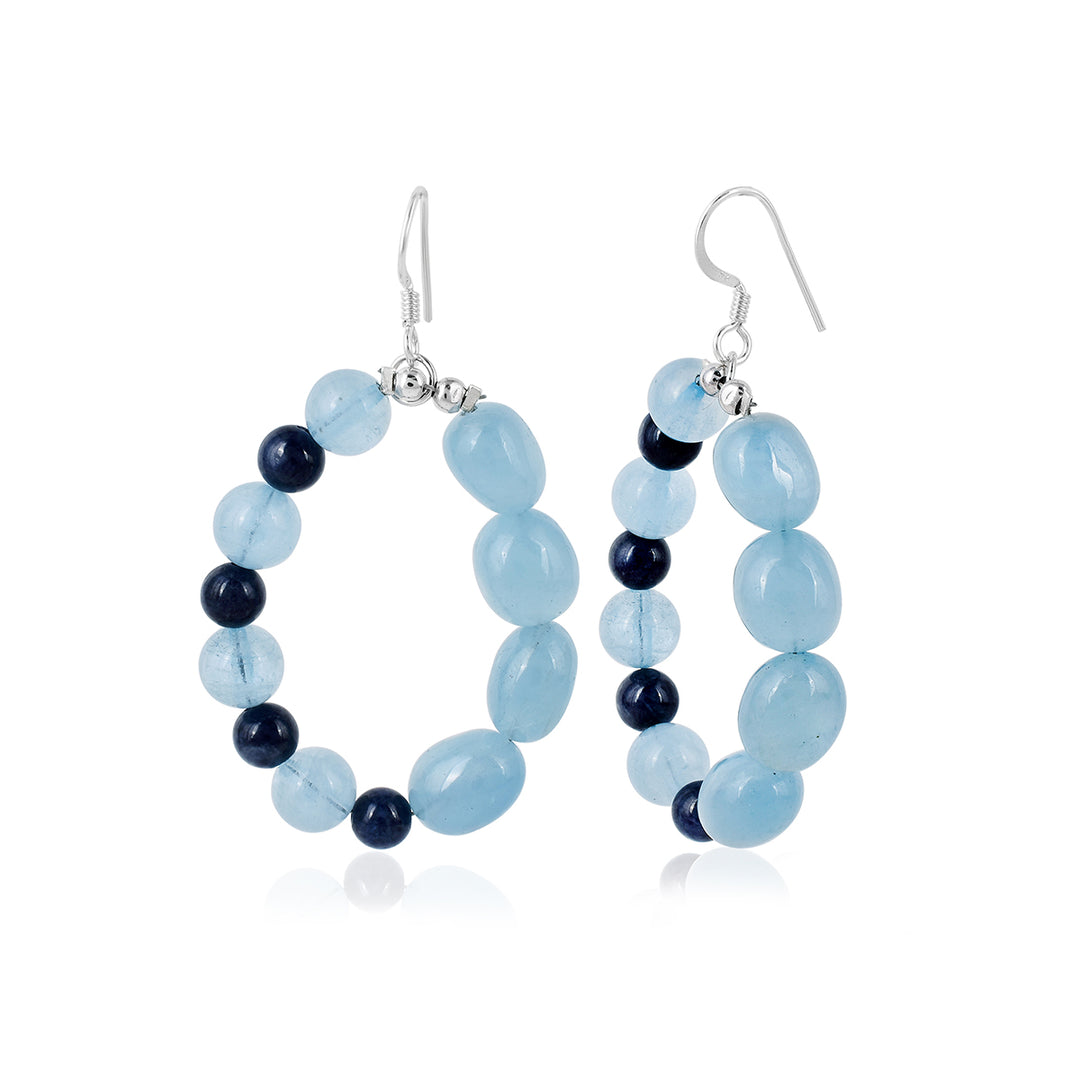 Aquamarine and Blue Sapphire Dangle Earrings