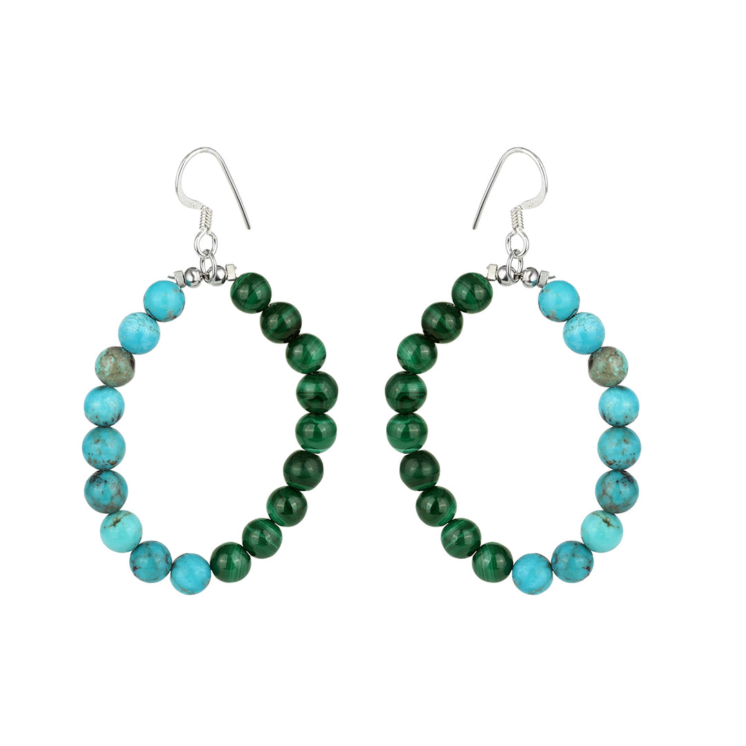 Turquoise and Malachite Beads Dangle Earrings