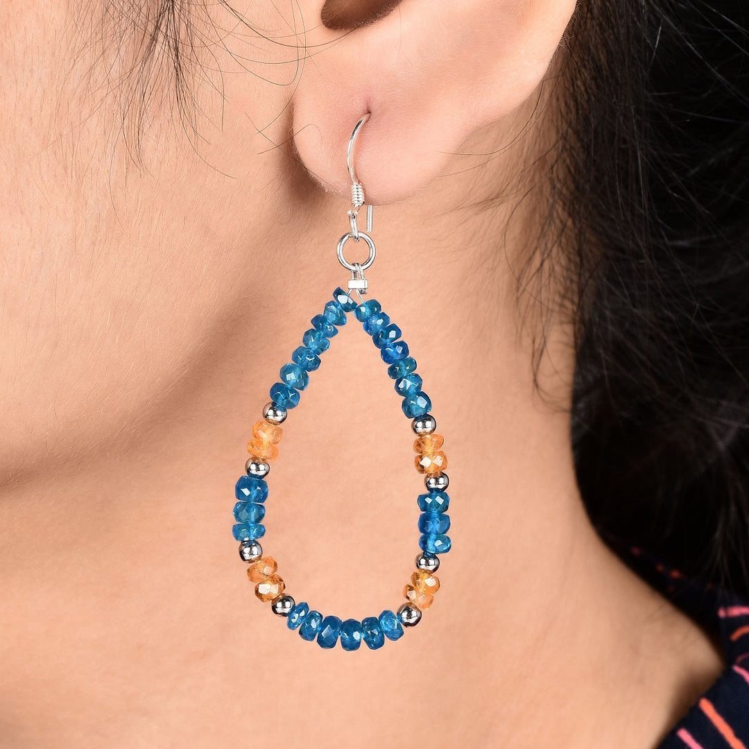 Apatite and Mandarin Garnet Beads Silver Earrings
