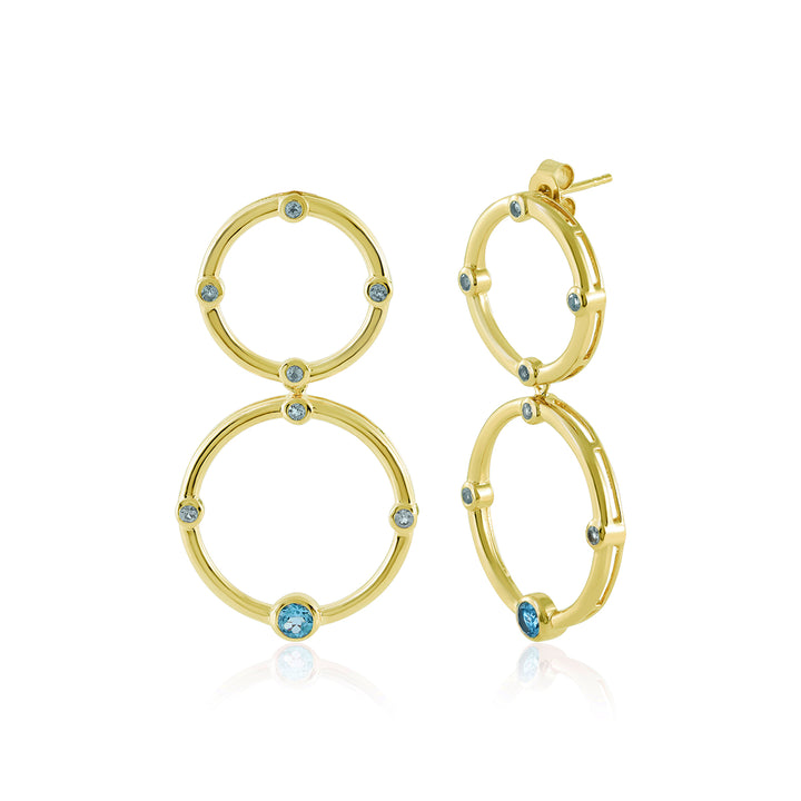 Swiss Blue Topaz Double Hoop Dangle Earrings