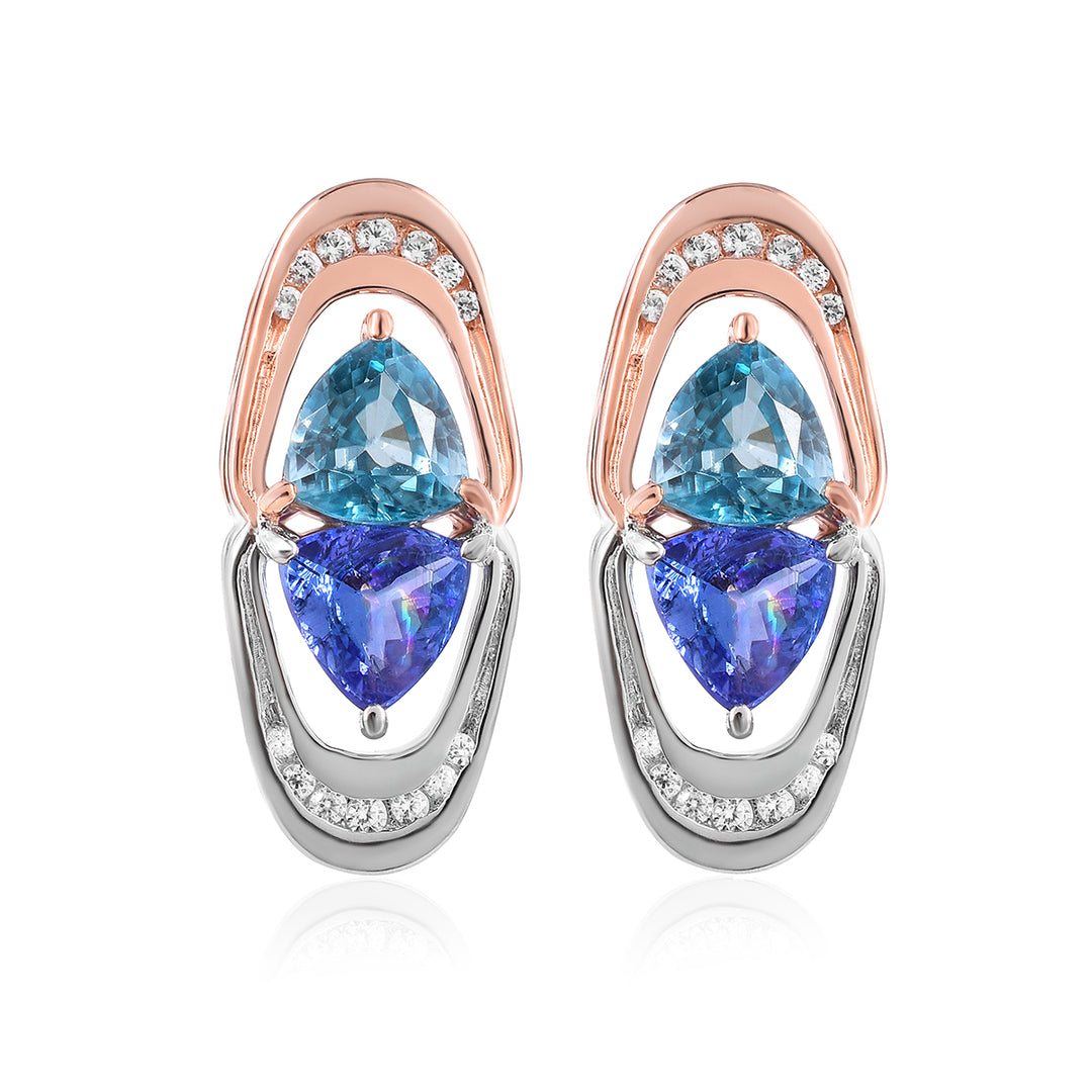 Blue Zircon and Tanzanite with Accents Silver Stud Earring