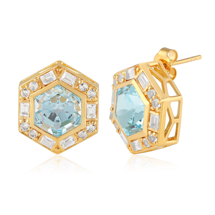 Blue Topaz and White Topaz Silver Stud Earrings