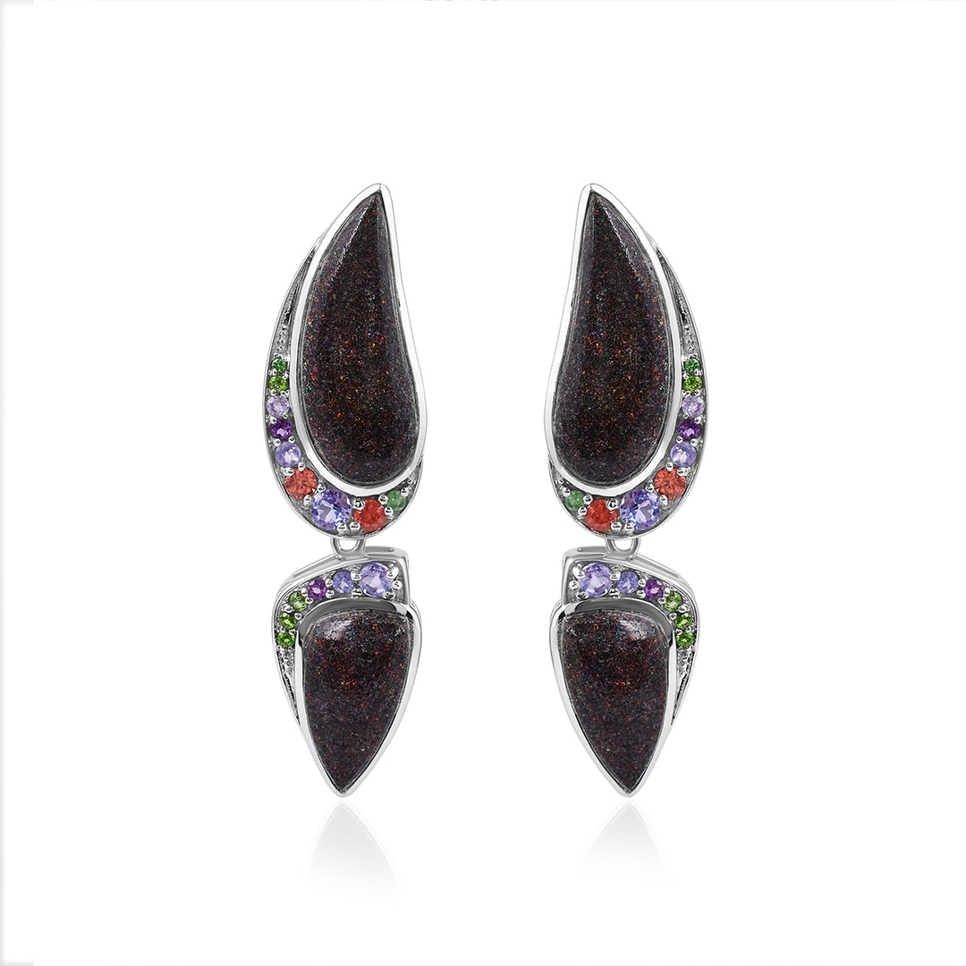 Black Matrix Opal with Accents Silver Earrings