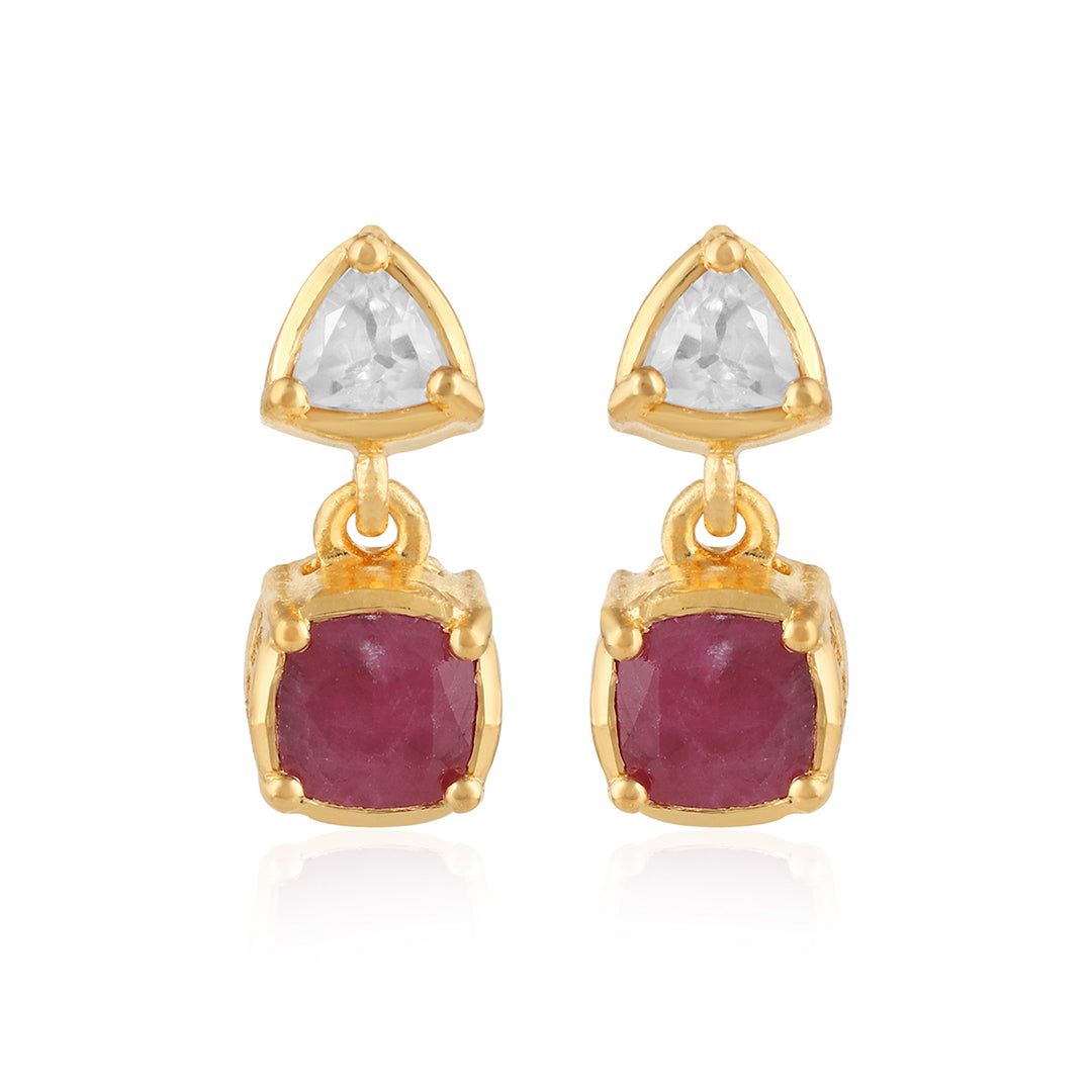 Ruby and White Topaz Silver Drop Earrings