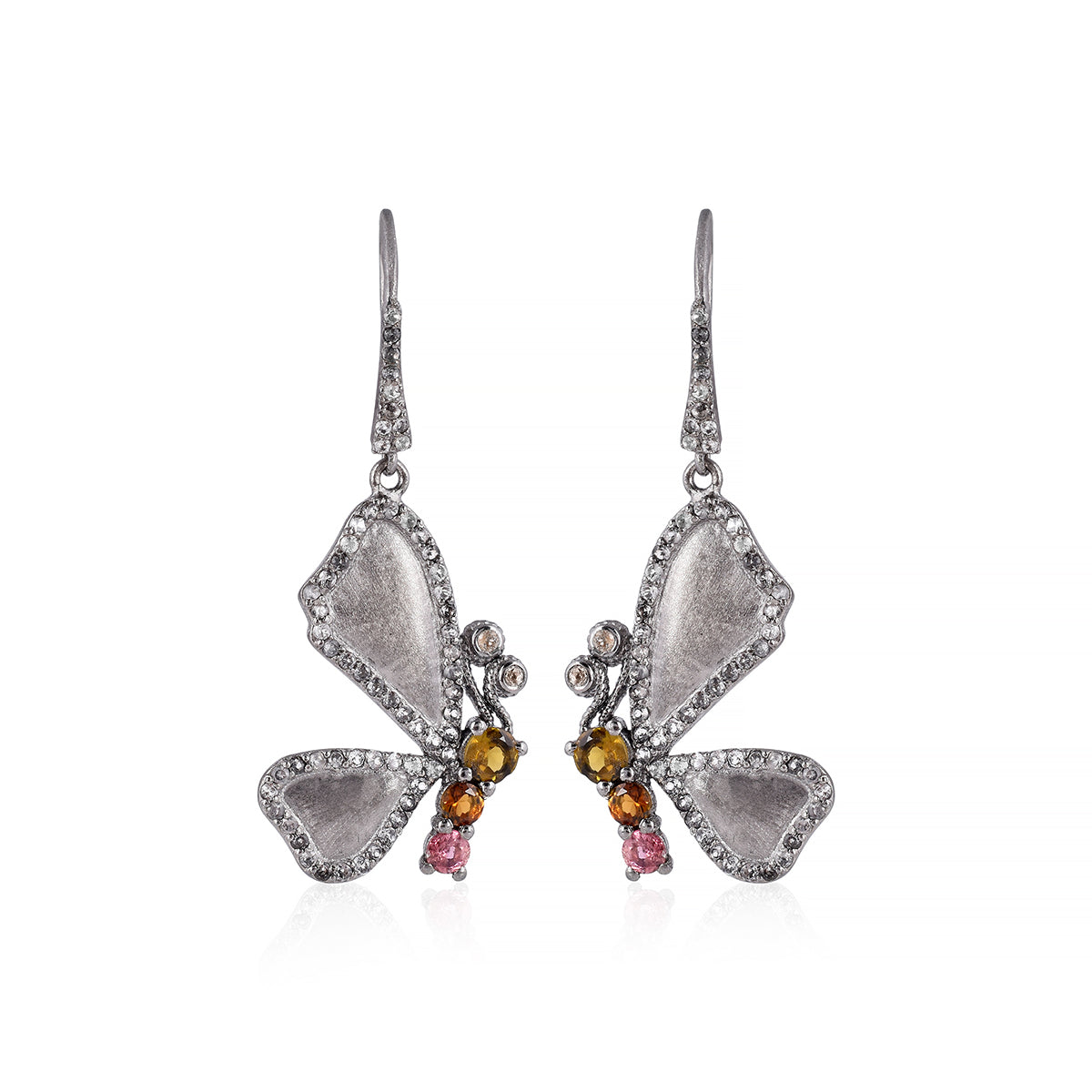 Tourmaline and Topaz Silver Butterfly Dangle Earrings