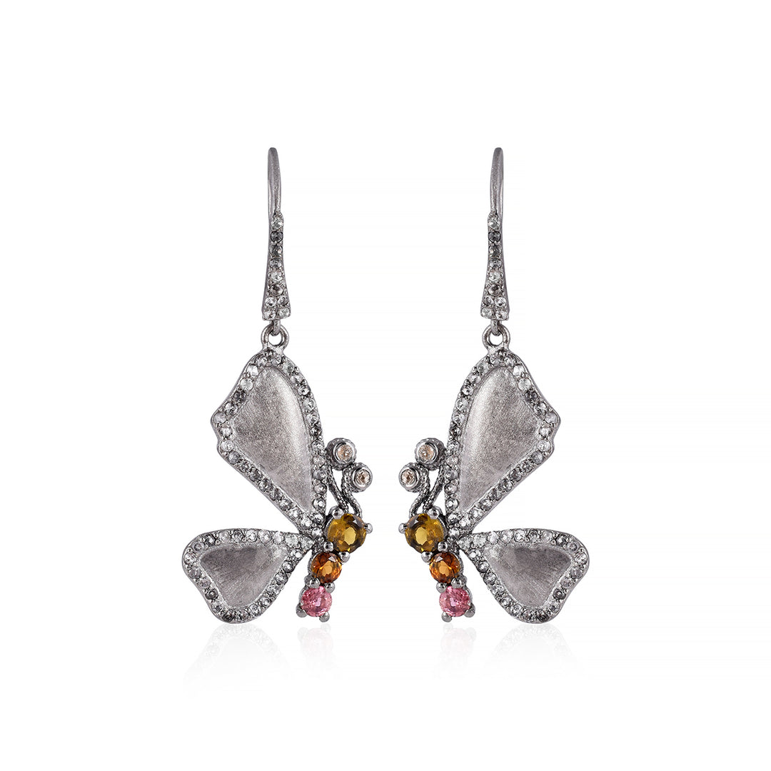 Tourmaline and Topaz Silver Butterfly Dangle Earrings