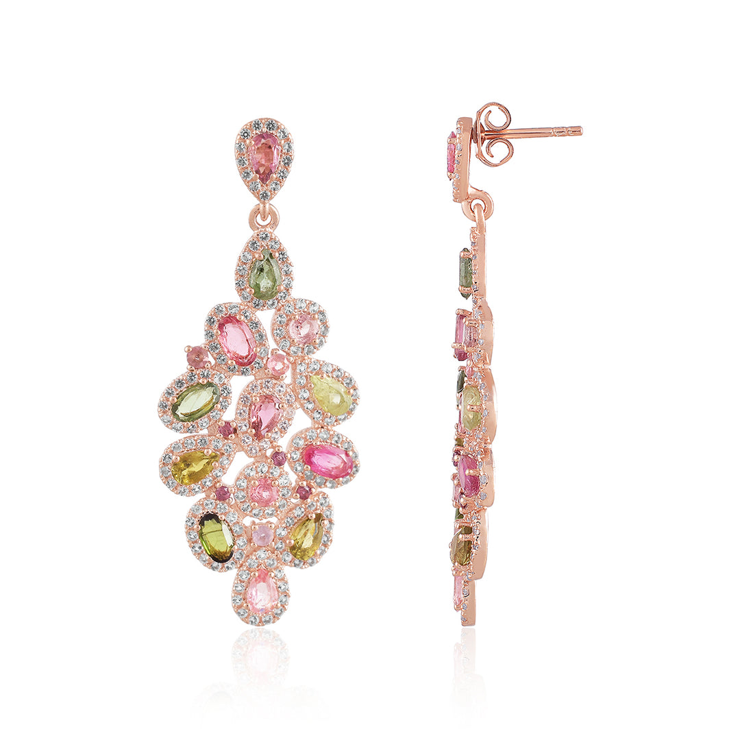 Multi Tourmaline and Topaz Silver Drop Dangle Earrings