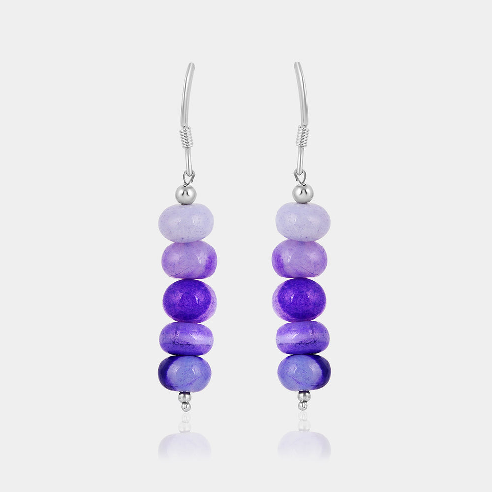 Purple Opal Beads Silver Dangle Earrings