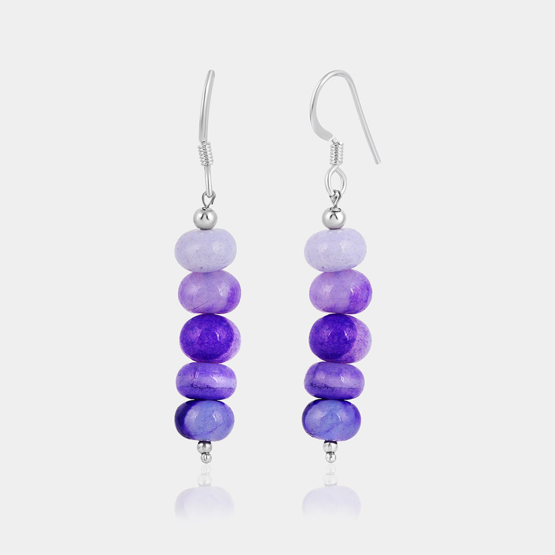 Purple Opal Beads Silver Dangle Earrings