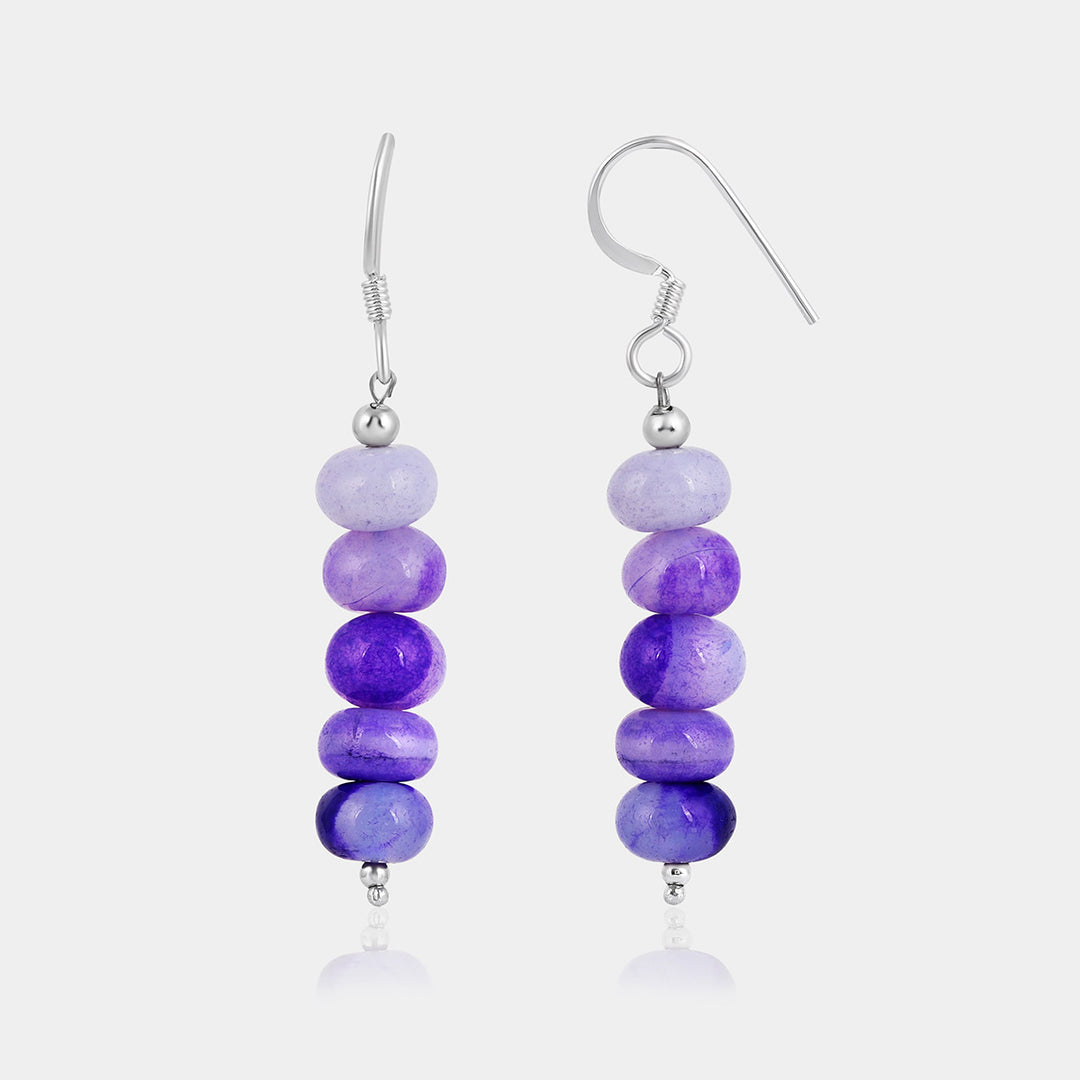 Purple Opal Beads Silver Dangle Earrings