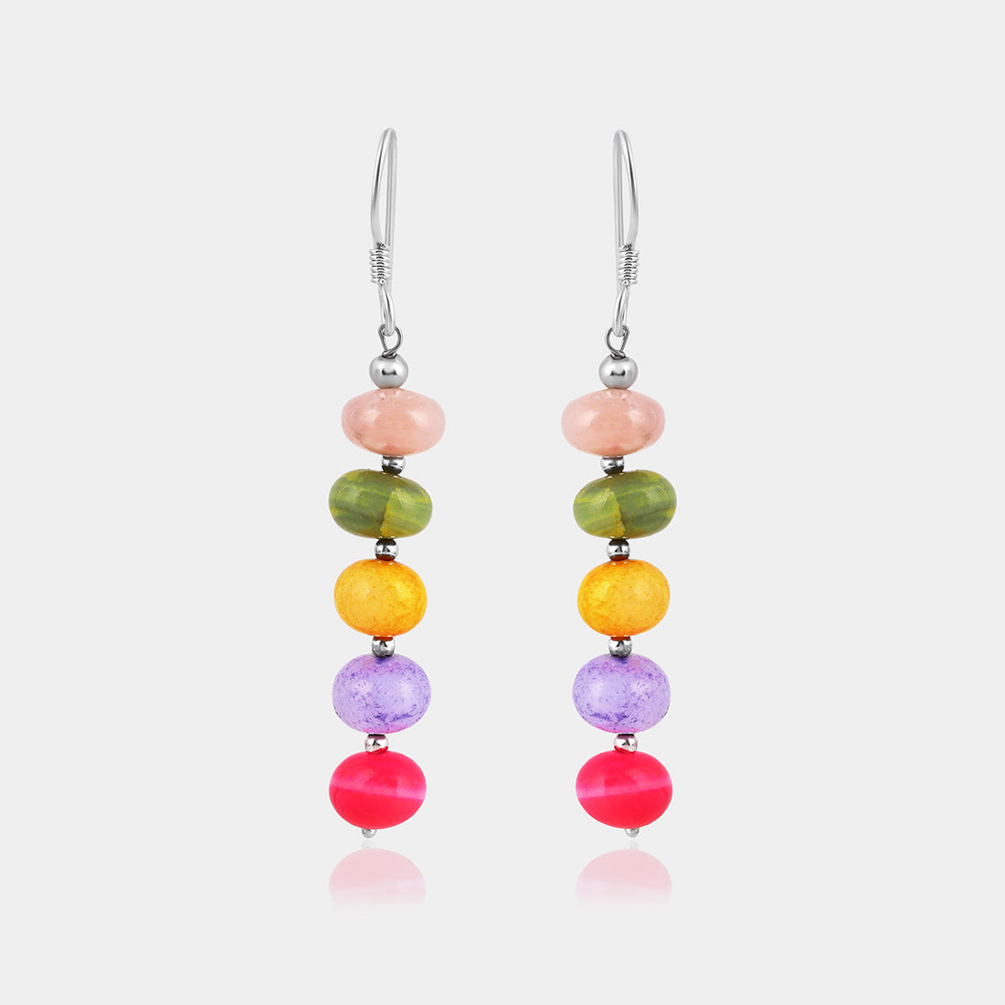 Multicolor Opal Beads Silver Dangle Earrings