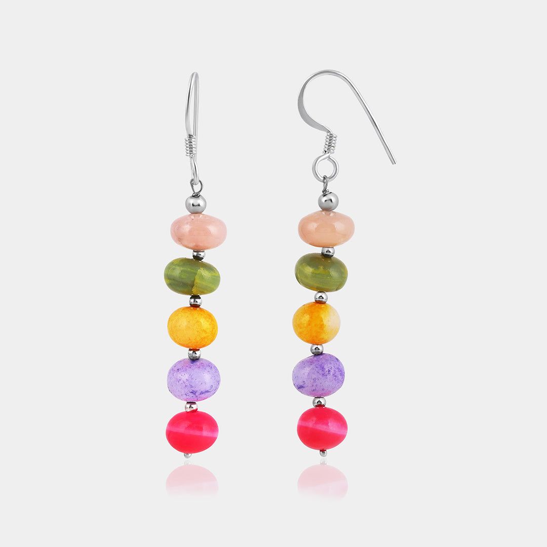 Multicolor Opal Beads Silver Dangle Earrings