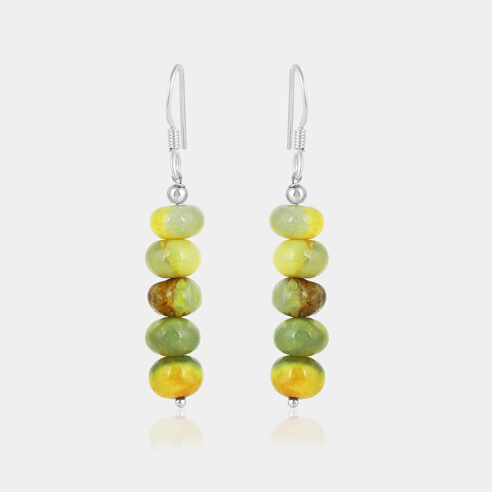 Yellow Opal Beads Silver Dangle Earrings