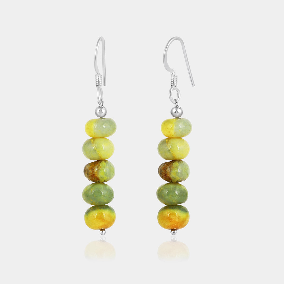 Yellow Opal Beads Silver Dangle Earrings