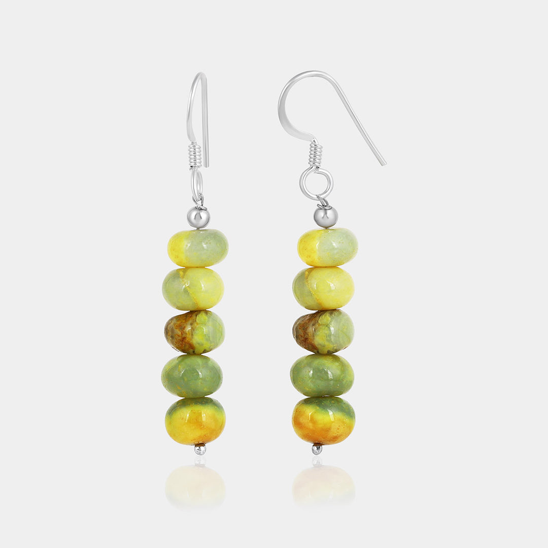 Yellow Opal Beads Silver Dangle Earrings