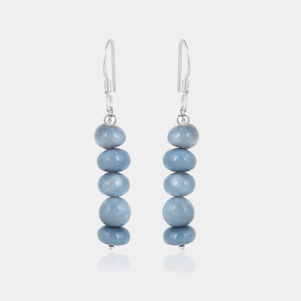 Blue Opal Beads Silver Dangle Earrings