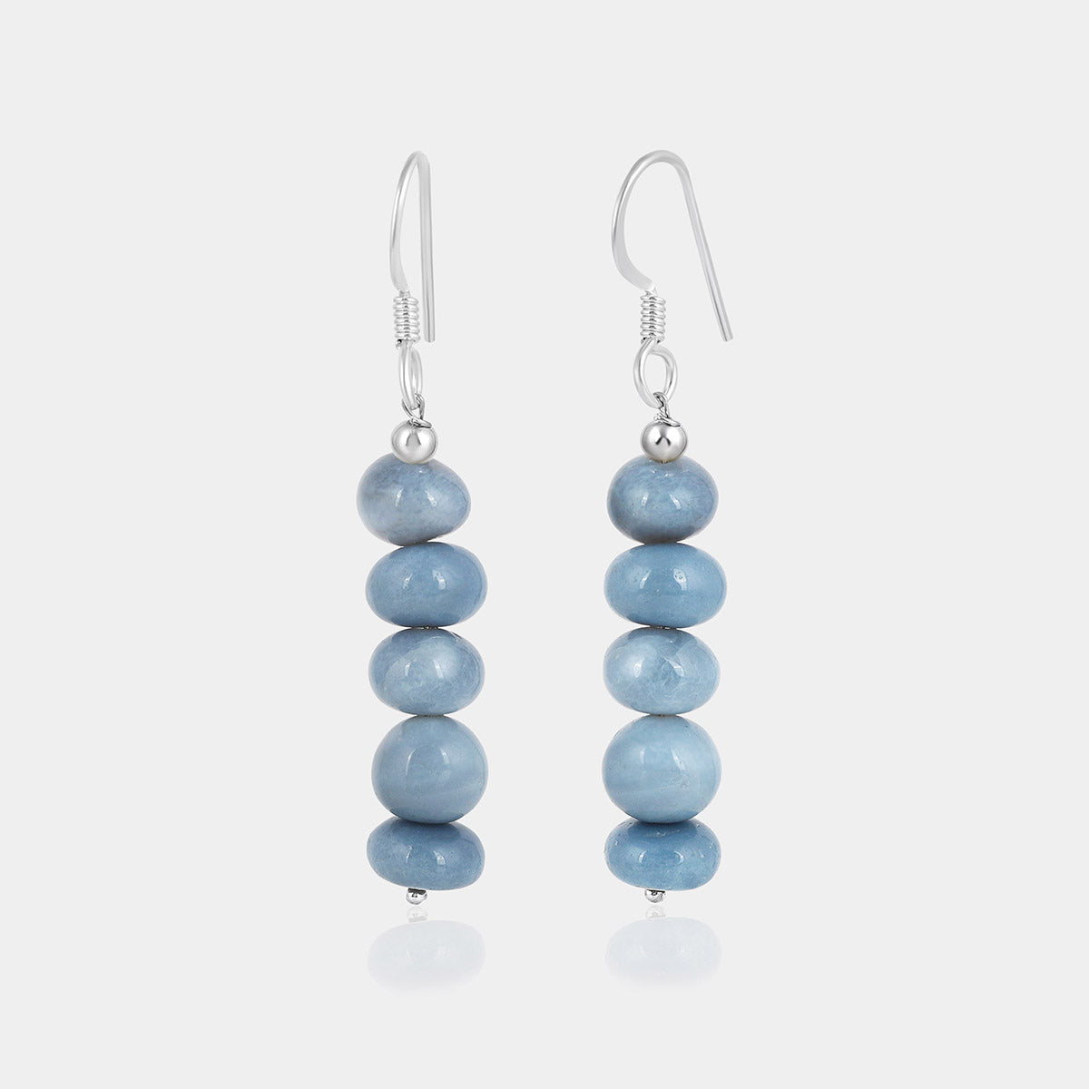 Blue Opal Beads Silver Dangle Earrings