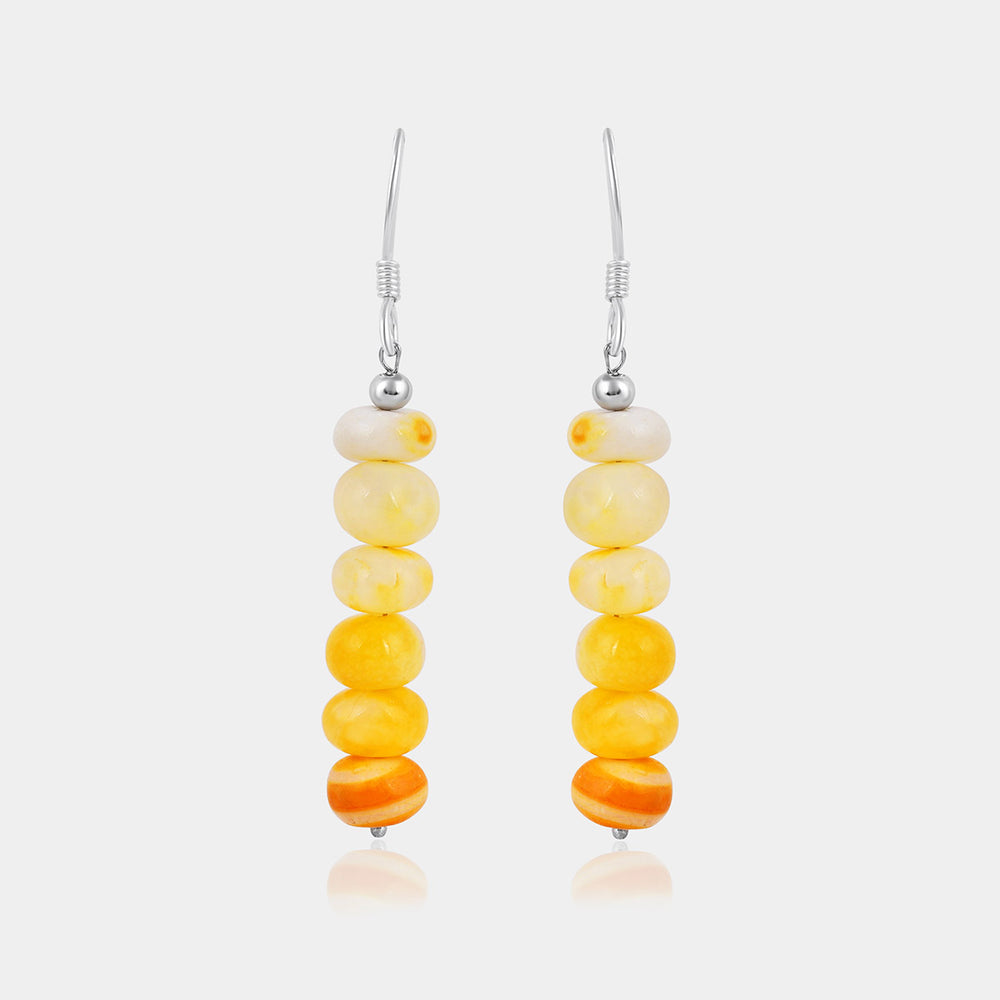 Orange Opal Beads Silver Dangle Earrings