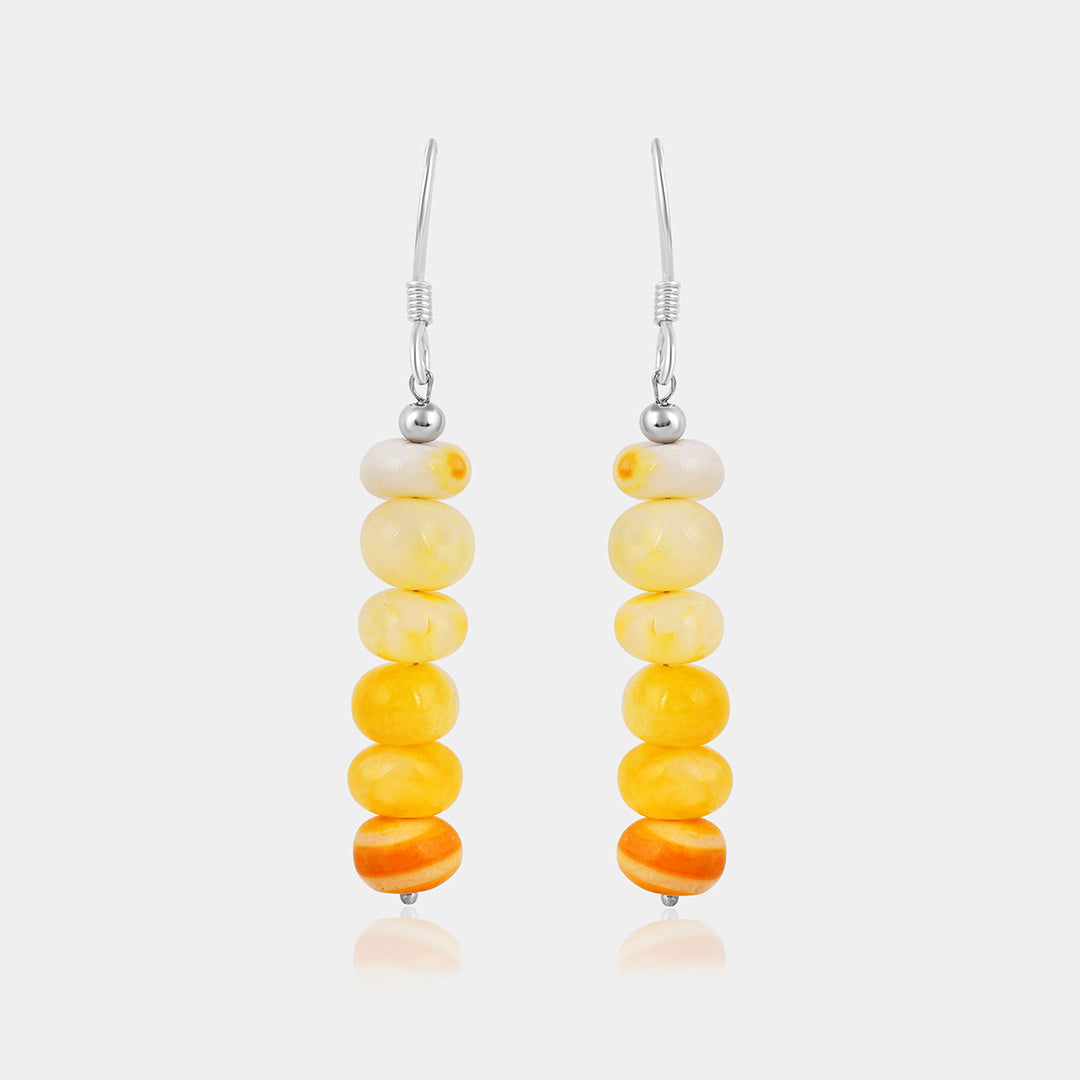 Orange Opal Beads Silver Dangle Earrings