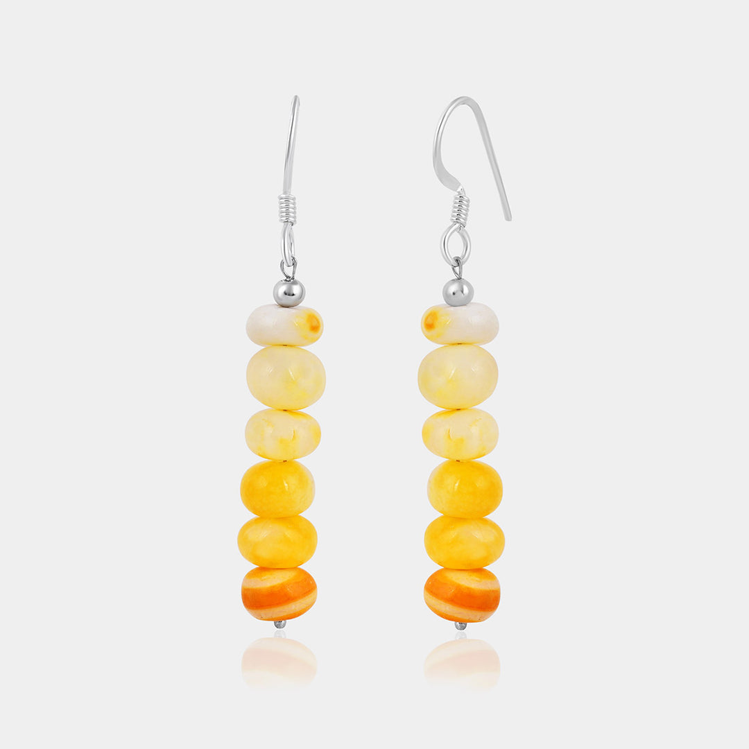 Orange Opal Beads Silver Dangle Earrings