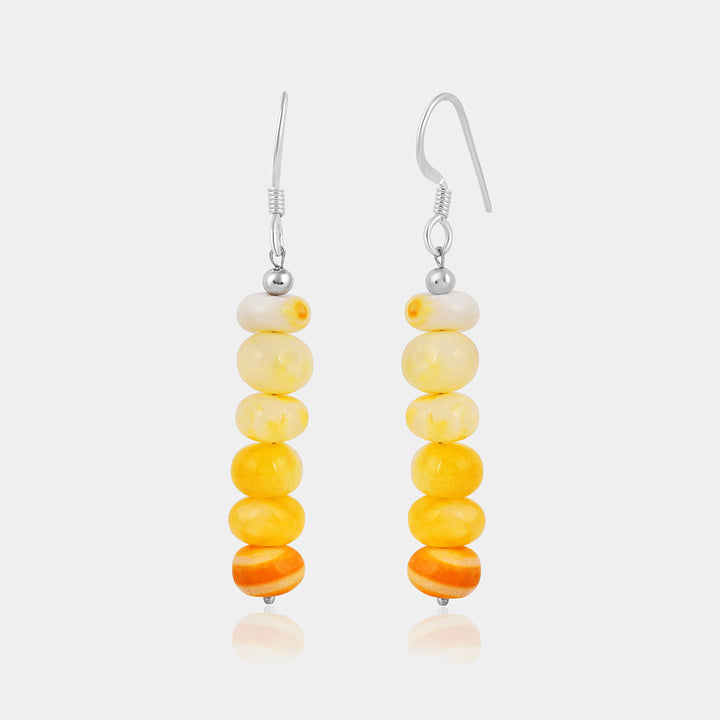 Orange Opal Beads Silver Dangle Earrings