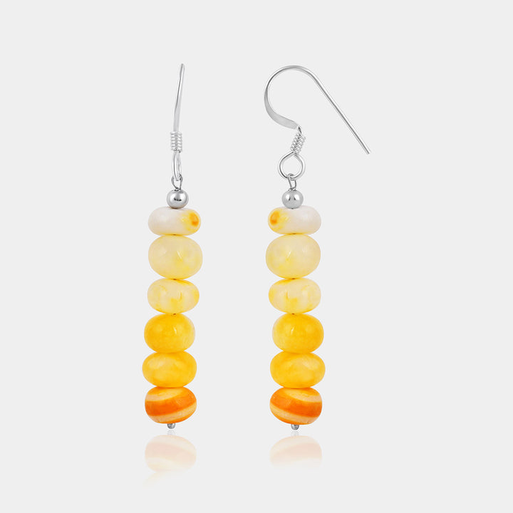 Orange Opal Beads Silver Dangle Earrings