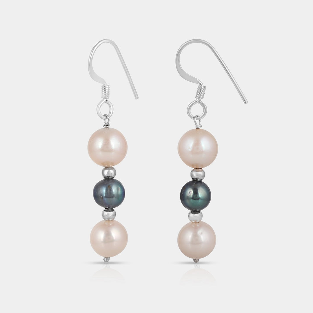 Pink and Black Pearl Beads Dangle Earrings