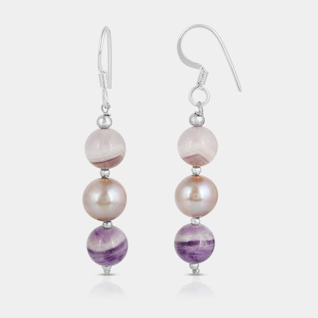 Amethyst and Pearl Beads Dangle Earrings