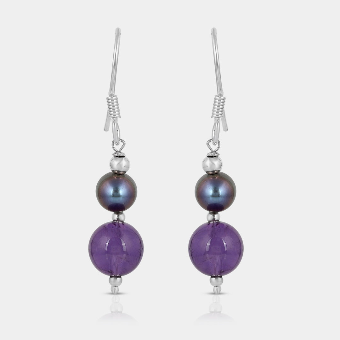 Pearl and Amethyst Beads Dangle Earrings