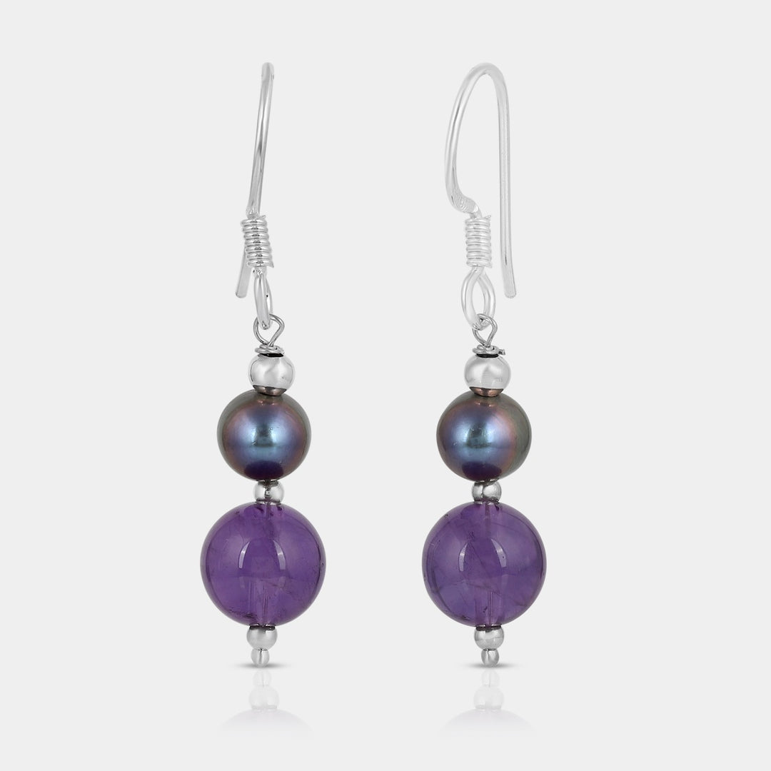 Pearl and Amethyst Beads Dangle Earrings