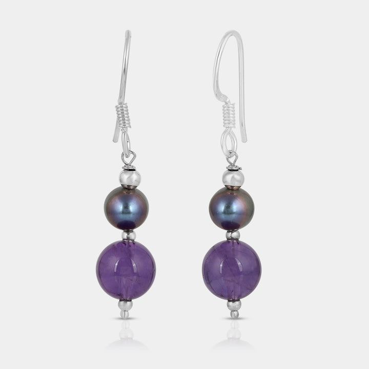 Pearl and Amethyst Beads Dangle Earrings