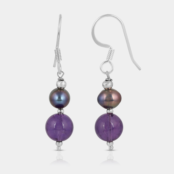 Pearl and Amethyst Beads Dangle Earrings