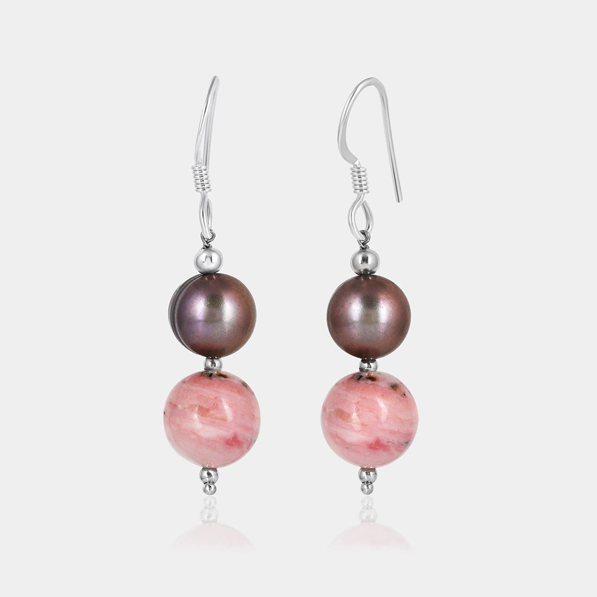 Pink Opal and Pearl Beads Dangle Earrings