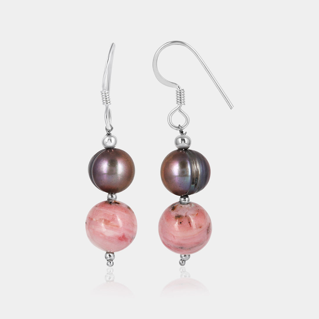 Pink Opal and Pearl Beads Dangle Earrings