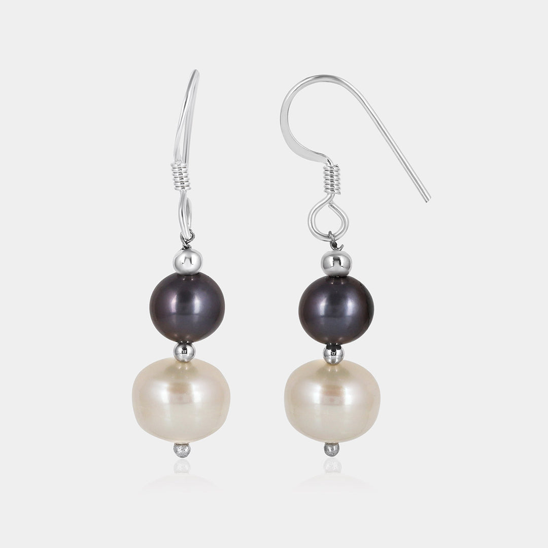 Black and White Pearl Beads Dangle Earrings