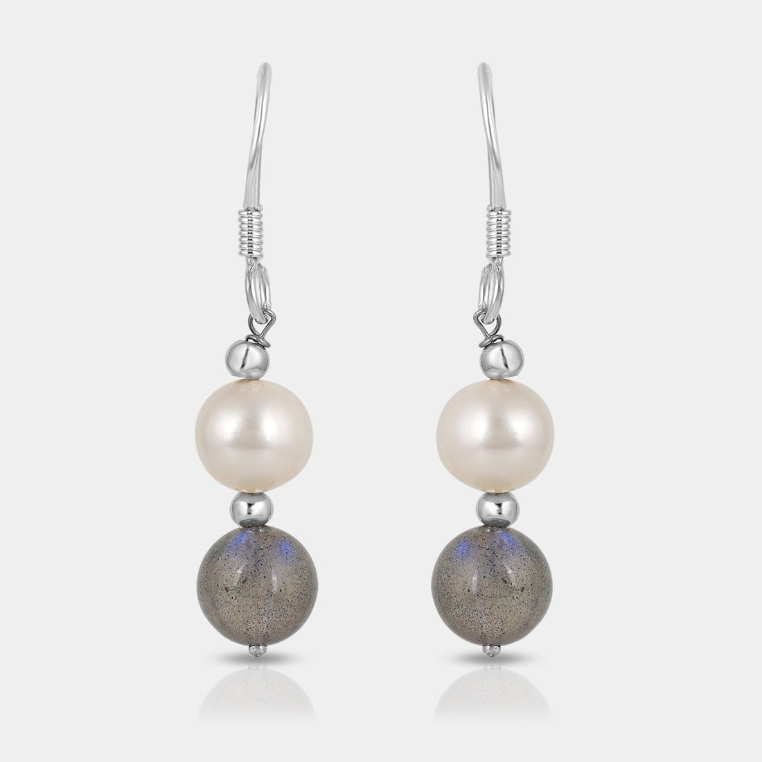 Pearl and Labradorite Beads Dangle Earrings